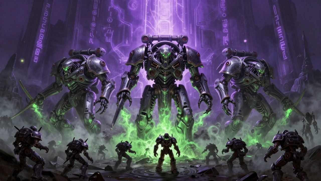 Армия Некронов с кибер-костями и токсичными чемпионами наносит медленный, неуловимый удар.