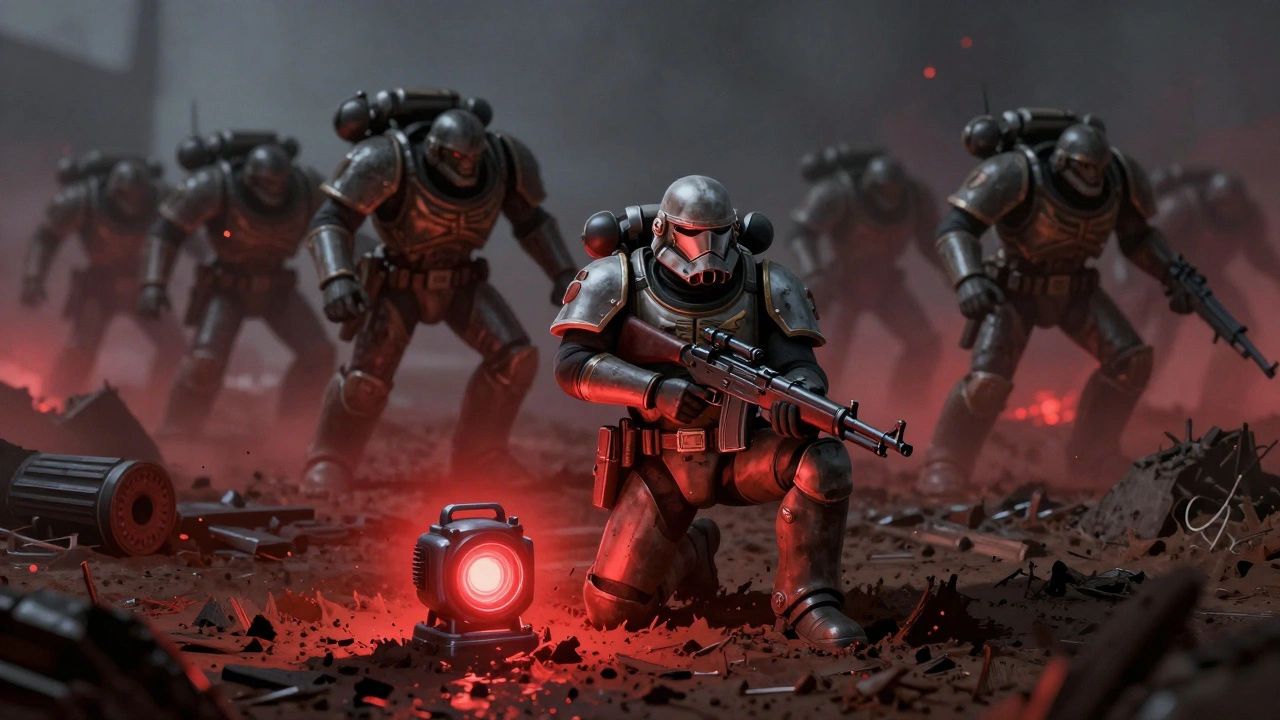 Имперская Гвардия стоит в тишине, пока орки атакуют — но победа уже обеспечена скрытым устройством Deploy Scramblers.