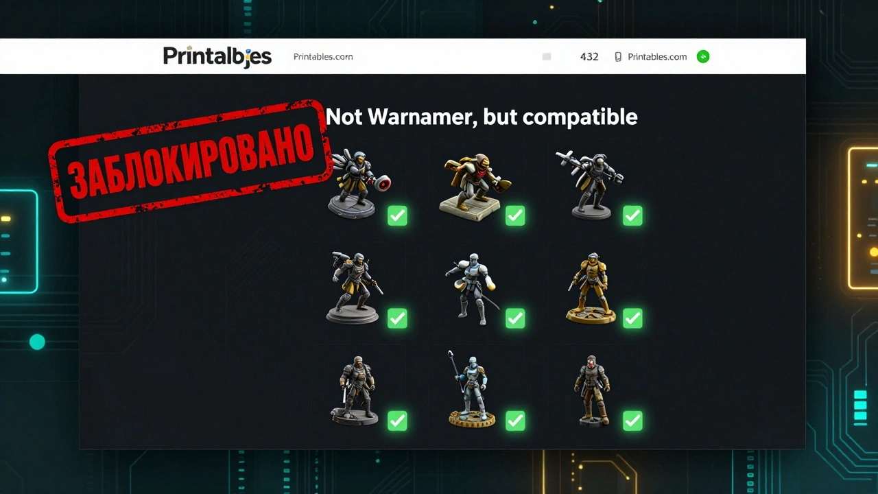 Сравнение заблокированного сайта и легального портала с моделями, помеченными как совместимые, но не копии.