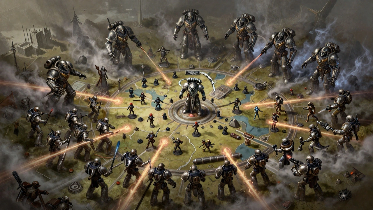 Армия Некронов телепортируется и контролирует три четверти поля, уничтожая вражеские модели.