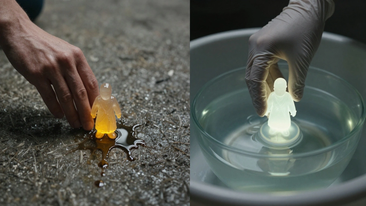 Два сценария: грязные руки портят миниатюру и чистые перчатки её защищают.