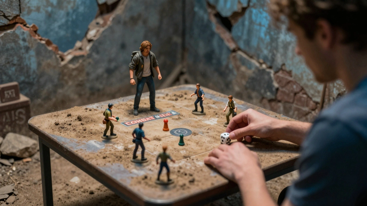 Игра в Combat Patrol: пять миниатюр на поле, игрок захватывает объект.