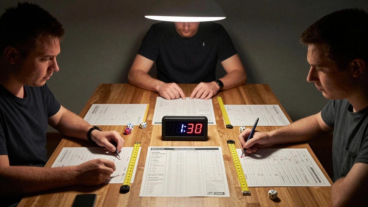 Игрок проходит симуляцию турнира под таймером с миниатюрами и измерителем.