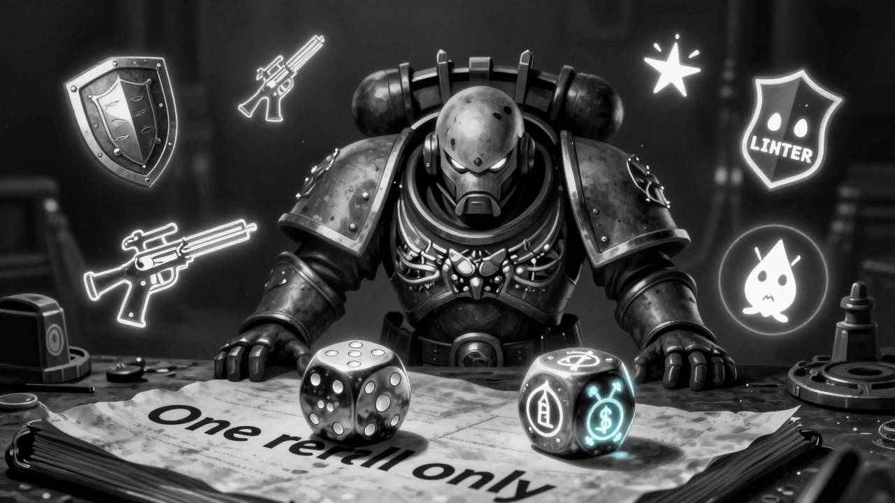 Игрок смотрит на два кубика, один из которых уже был переброшен, а второй подсвечен запрещающим символом.