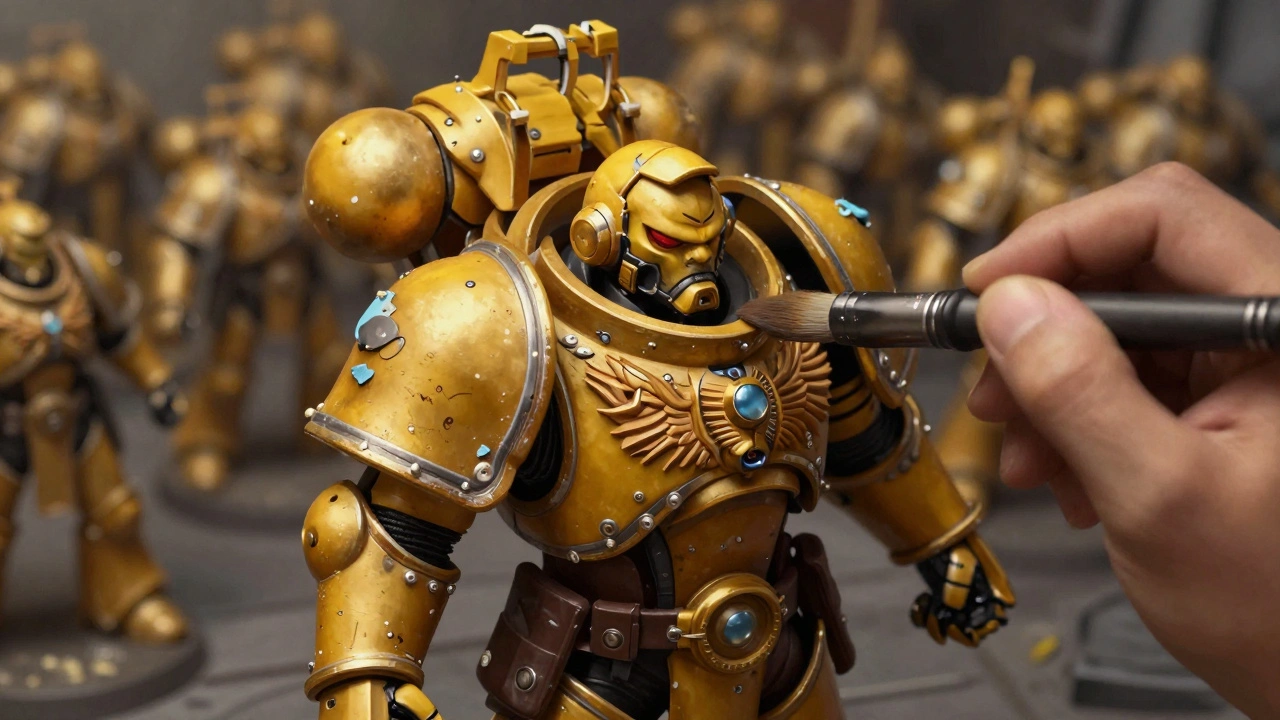 Имперский рыцарь с подсвеченными светом краями брони после техники сухой кисти.