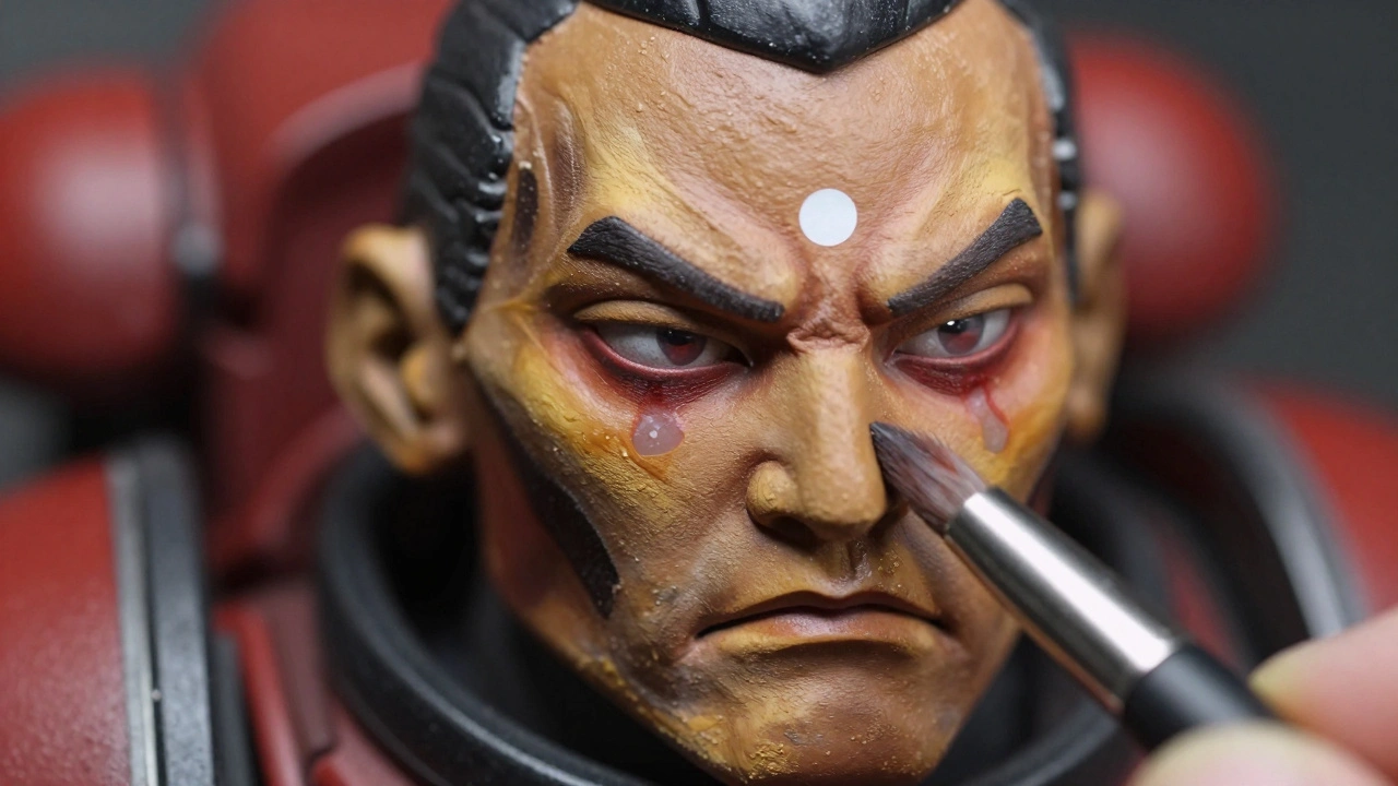 Крупный план лица миниатюры с тонкой проработкой теней и бликов на коже под точной кистью.