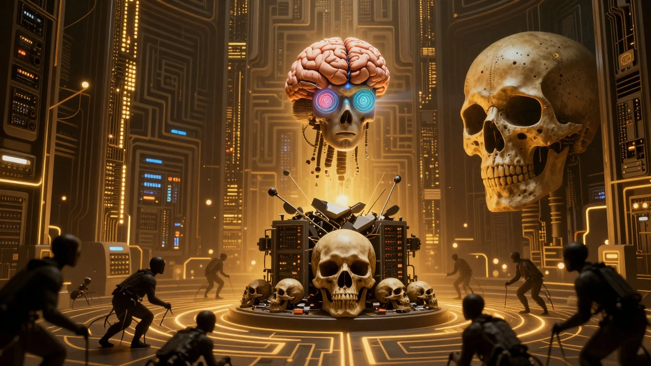 Логис с вычислительным мозгом парит над архивами Марса, где сервиторы ремонтируют бесконечные цепи.