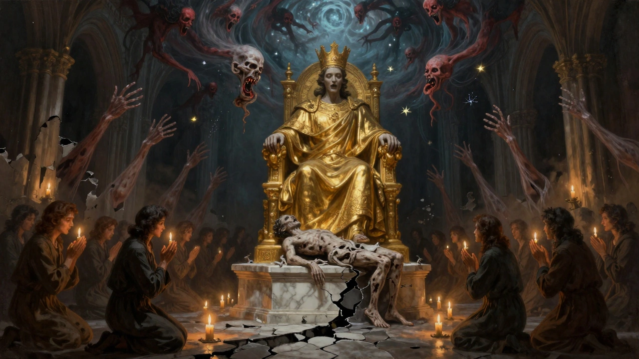 Миллионы верующих молятся перед статуей Императора, но под ней — его истинное тело, поглощающее души в Троне.