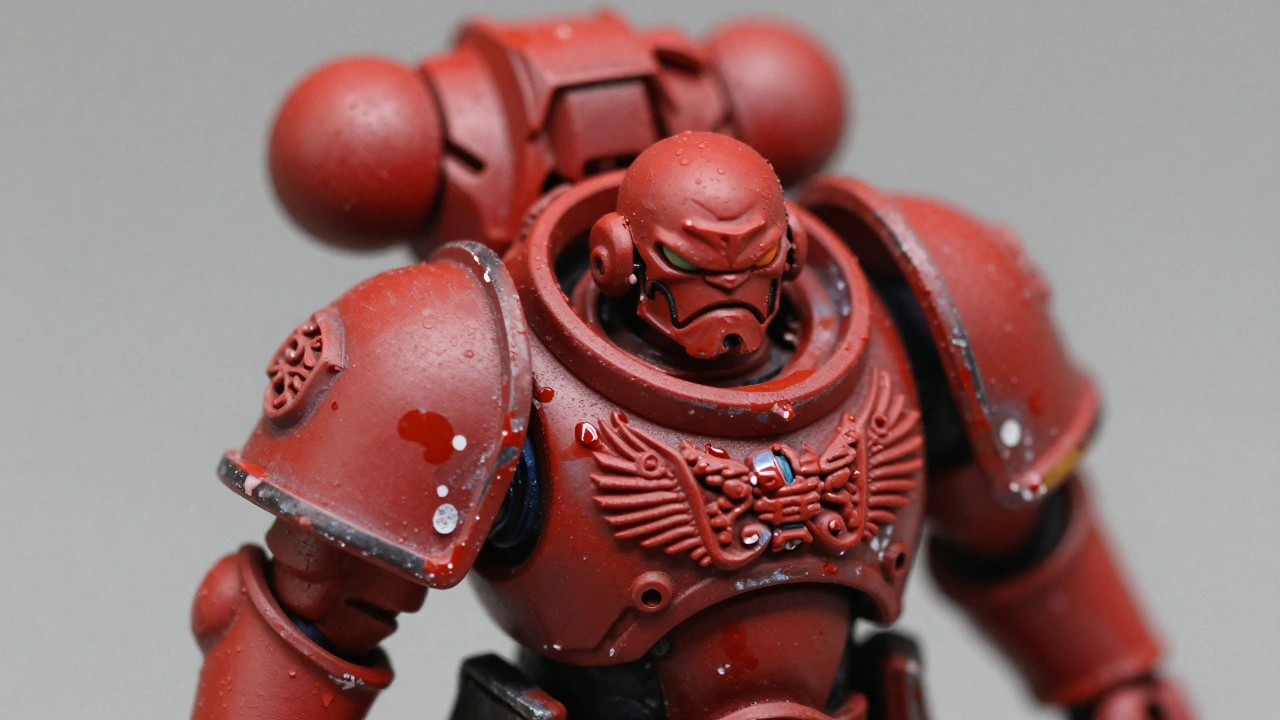 Неравномерная покраска без грунтовки: пятна и прозрачные полосы на доспехах, проливка растеклась неравномерно.