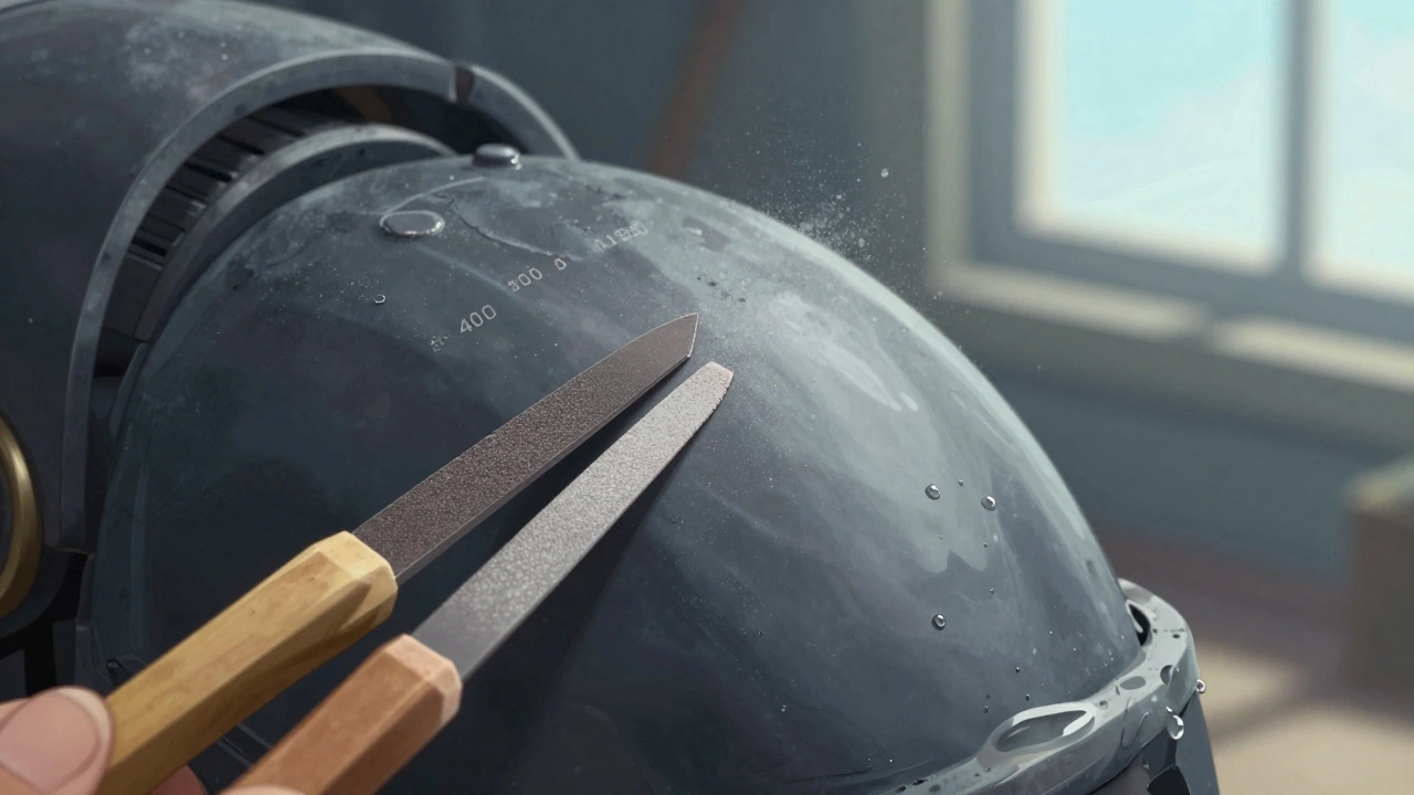 Последовательная шлифовка линии литья с помощью надфилей разной зернистости