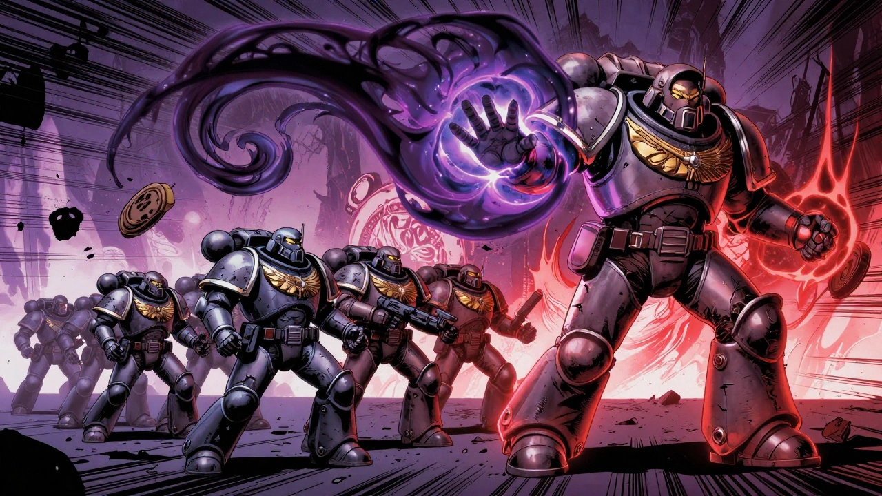 Псайкер Космодесанта вызывает смертельные раны, уничтожая группу имперской гвардии без учета брони.