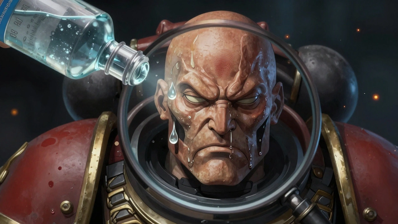 Увеличенный вид лица капитана с жирным отпечатком, который удаляется каплями спирта.