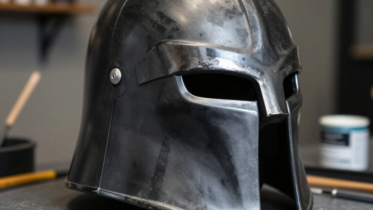 Завершённый шлем Чёрной Легии с эпоксидной отделкой, текстурой соли и тонкой покраской.