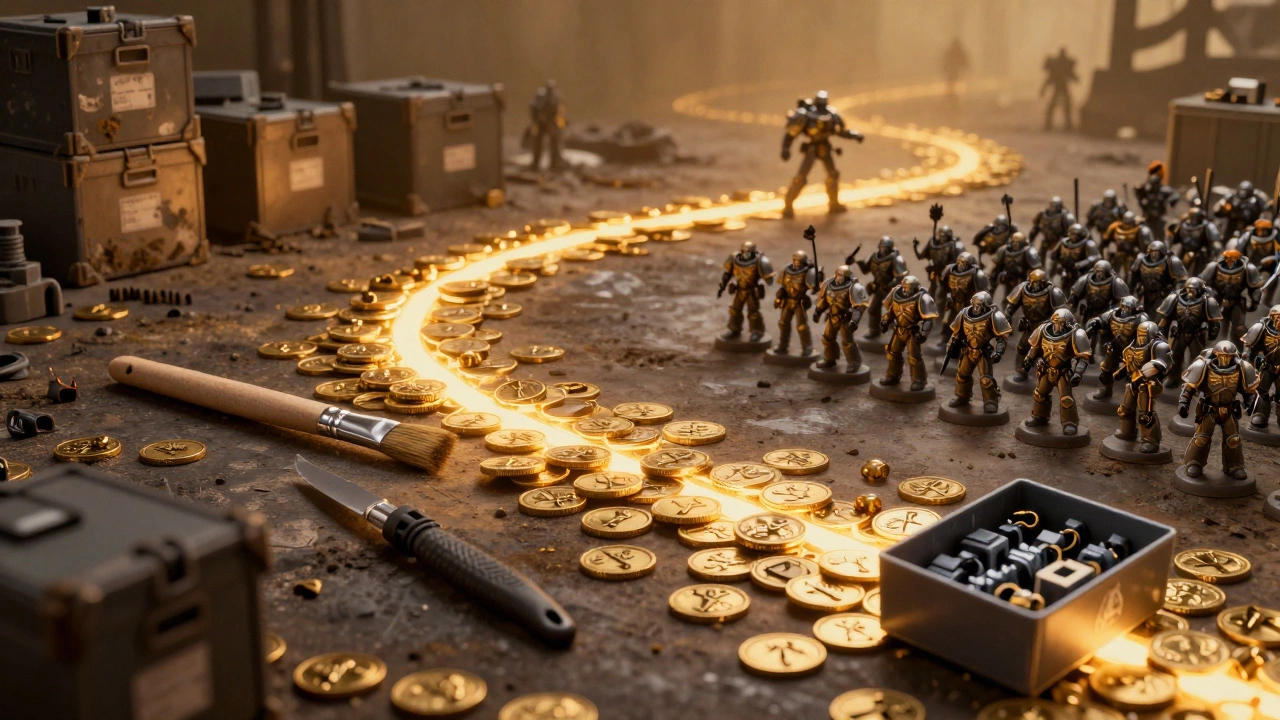 Золотые монеты превращаются из пластиковых деталей Warhammer 40K в инструменты и набор для сборки армии