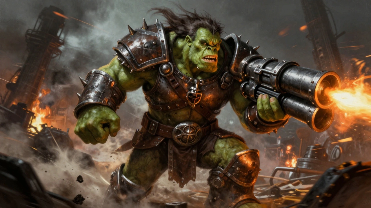 Боевой Орк с оружием в атаке