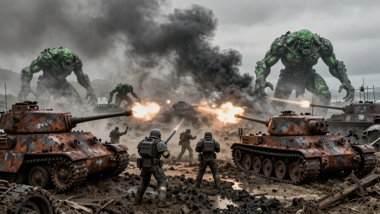 Бой солдат Империи против орков в грязи