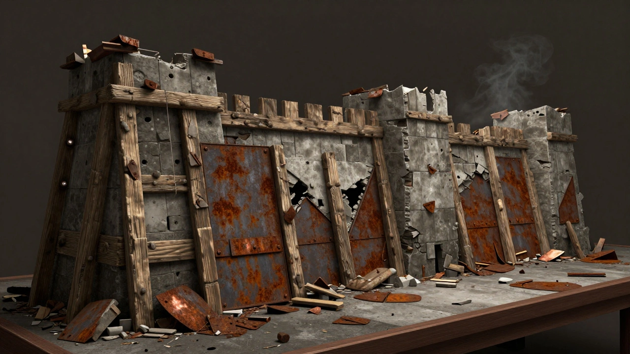 Декорация стены из дерева и металла для настольной игры