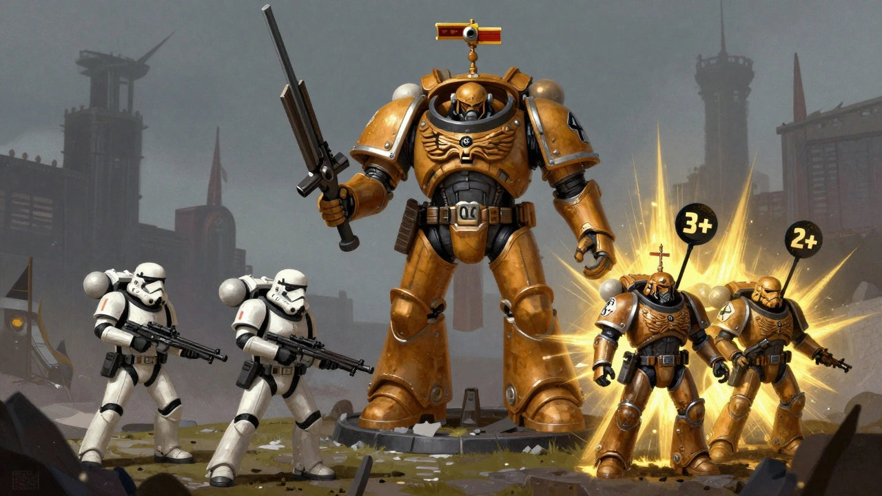 Дредноут удерживает ключевую точку, а терминаторы под аурой лидера наносят точные удары — синергия в Warhammer 40K: 10-я редакция.