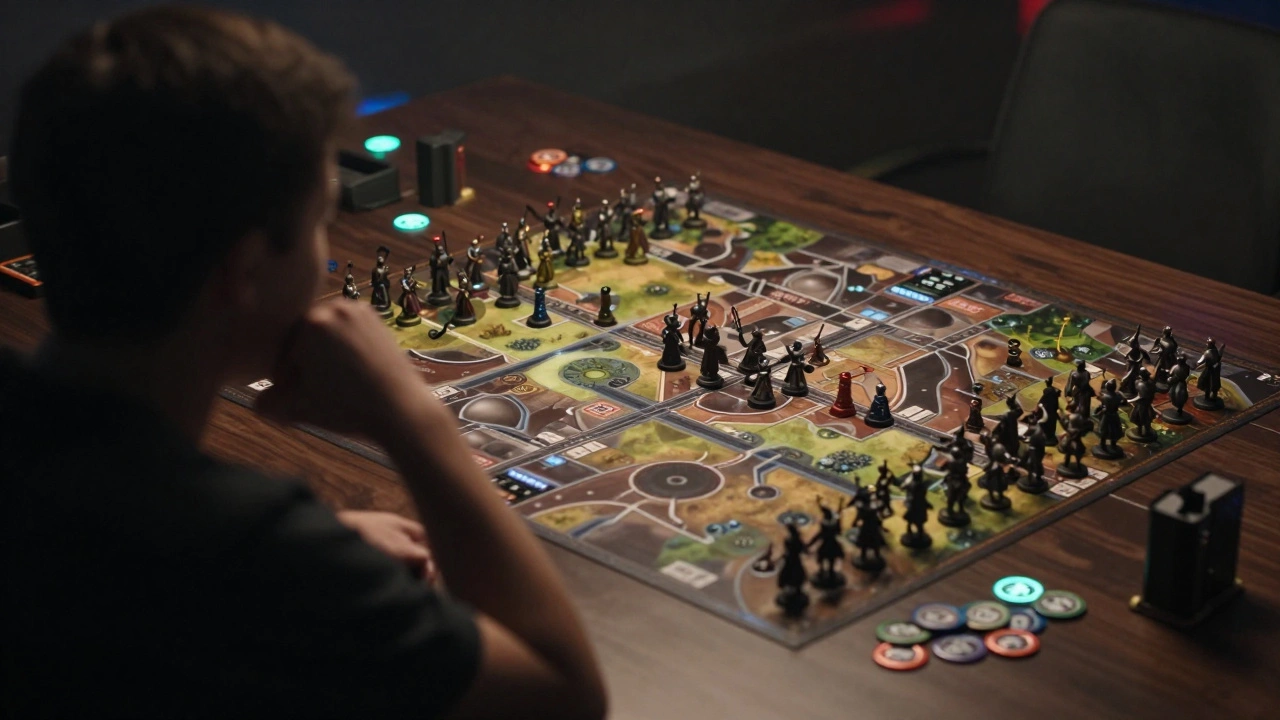 Игрок рассматривает стратегическое расположение армий на столе.