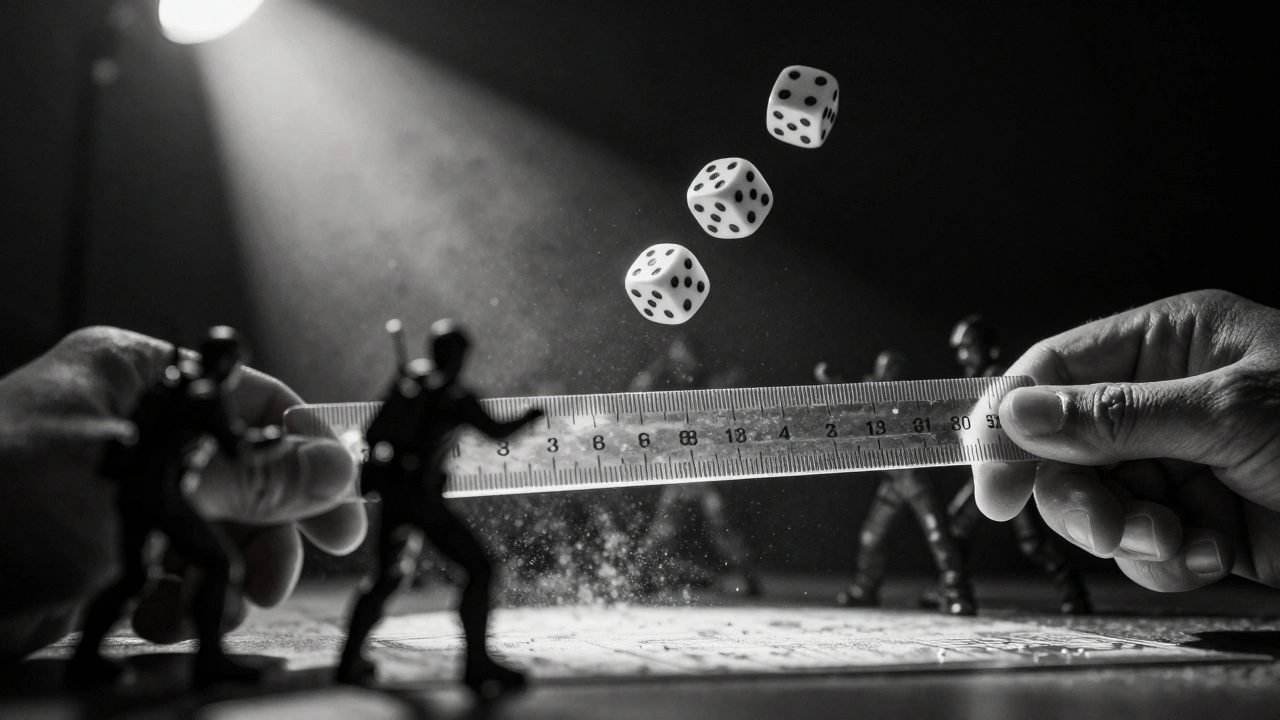 Измерение дистанции между фигурками с помощью линейки