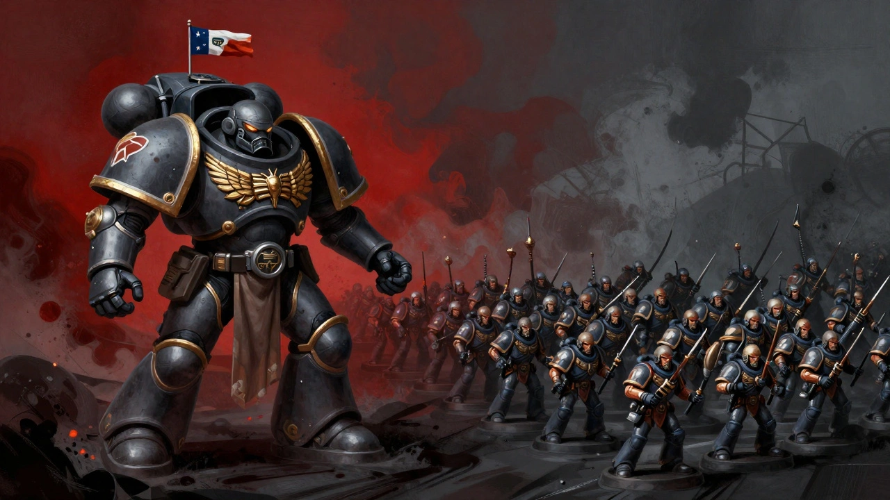 Контраст между одной мощной моделью и множеством дешёвых солдат, символизирующий выбор между качеством и количеством.