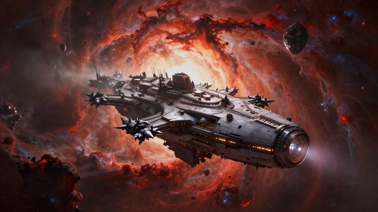 Корабль-мир Эльдаров у края Ока Ужаса среди космической бури