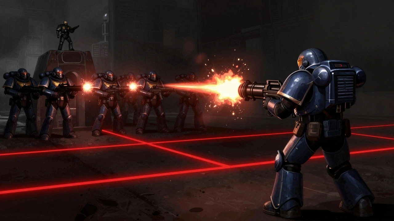 Космодесантник стреляет, в то время как другой отряд не может вести огонь из-за зоны дружественного огня.