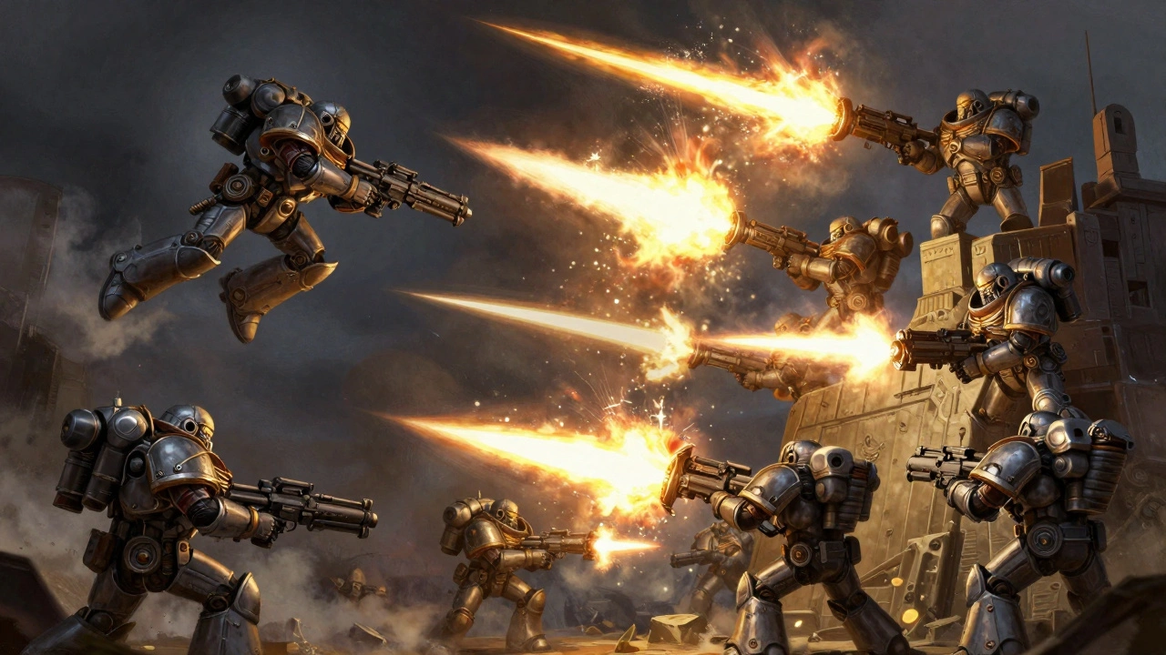 Космодесантники в бою: одни атакуют, другие стреляют.