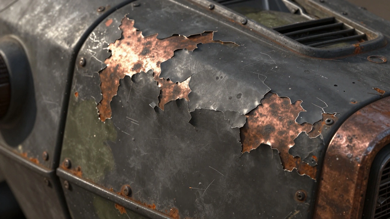 Макроснимок сколов краски на броне