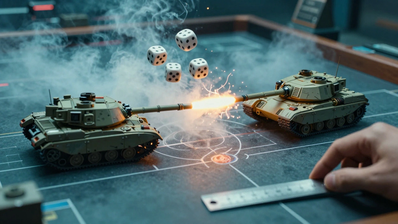 Момент битвы с летящими кубиками и измерением дистанции.