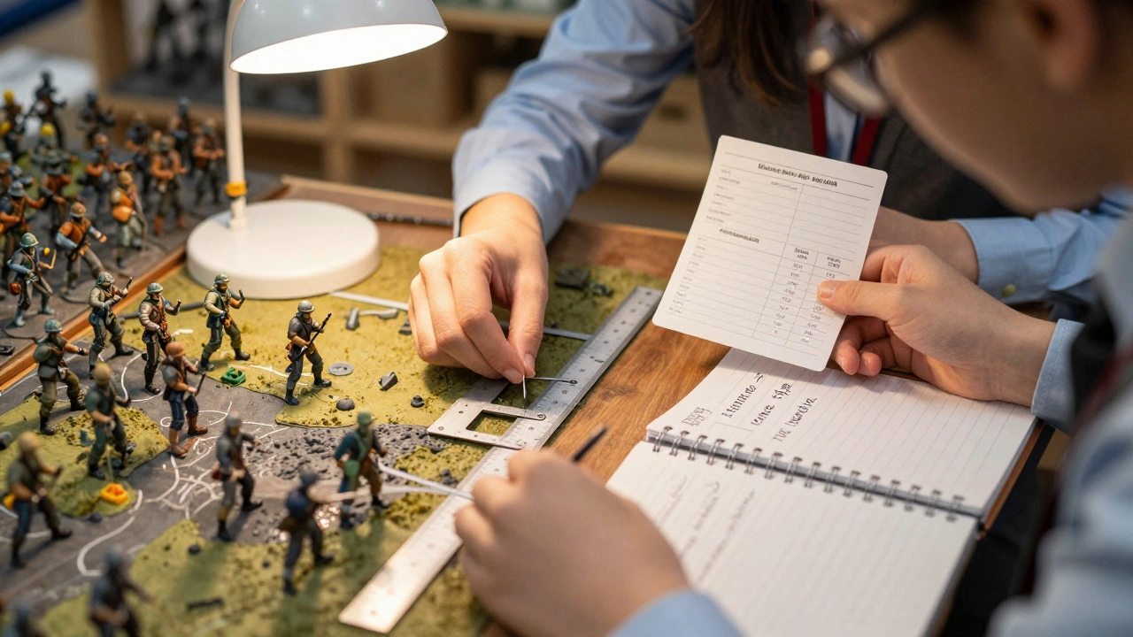 Новички-судьи практикуют измерение расстояний с помощью линеек и шаблонов на игровом поле.