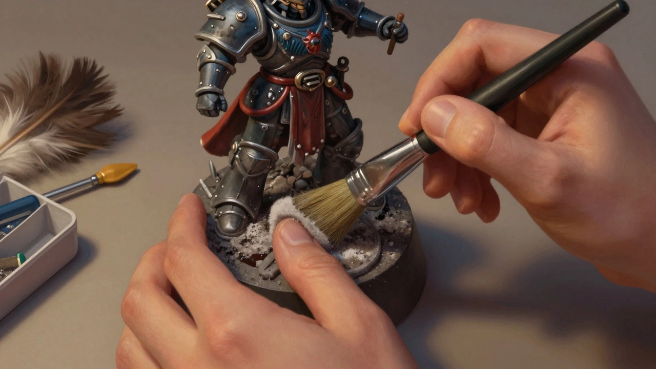 Очистка фигурок мягкой кистью от пыли