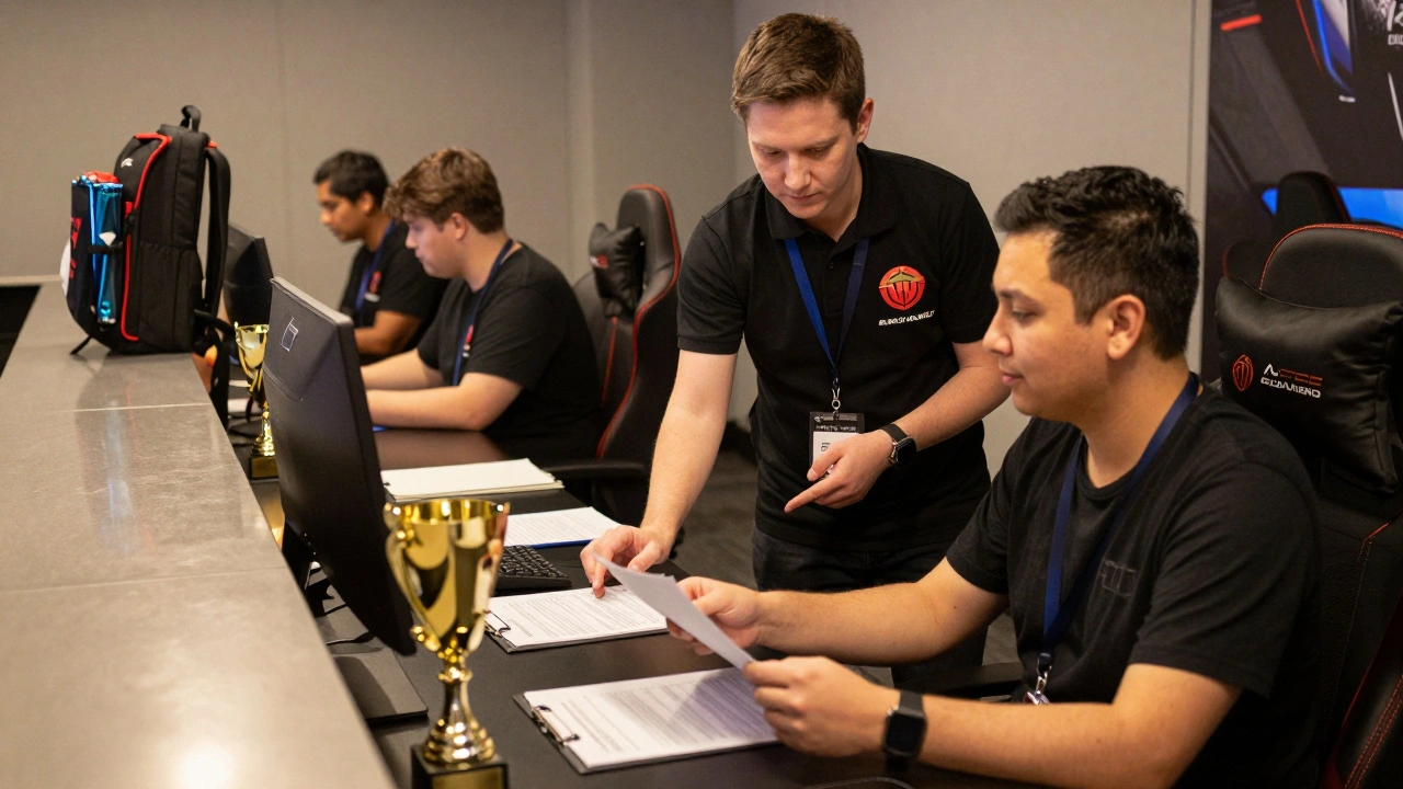 Организатор проверяет документы игрока за регистрационным столом