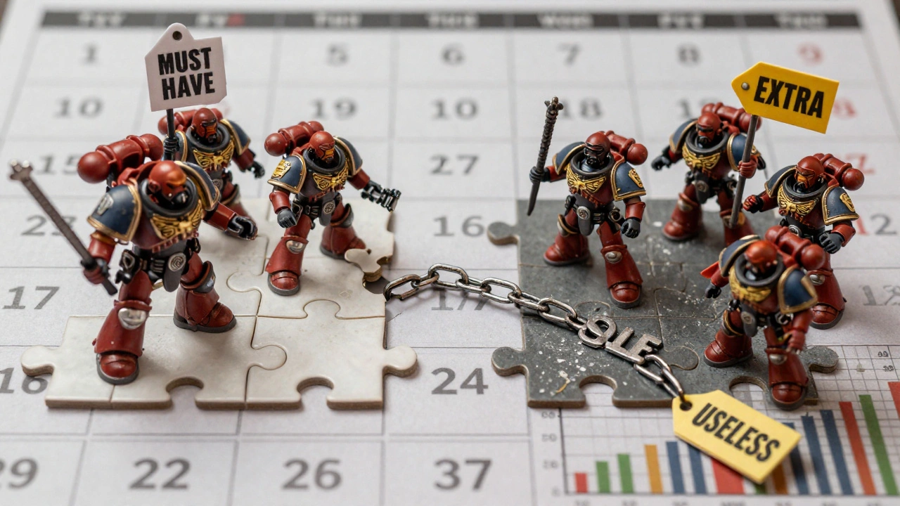 Пазл из миниатюр: часть — нужные модели, другая — лишние, соединённые сломанной цепью 'СКИДКА'.