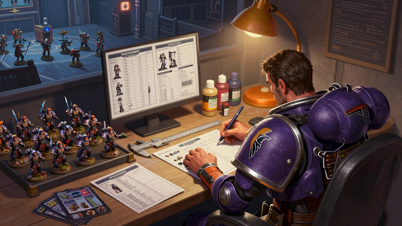 Покрашенные армии миниатюр и документы игрока перед турниром