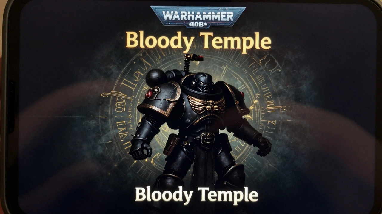 Превью модели 'Кровавый Храм' с силуэтом и золотыми деталями на фоне темного фона.