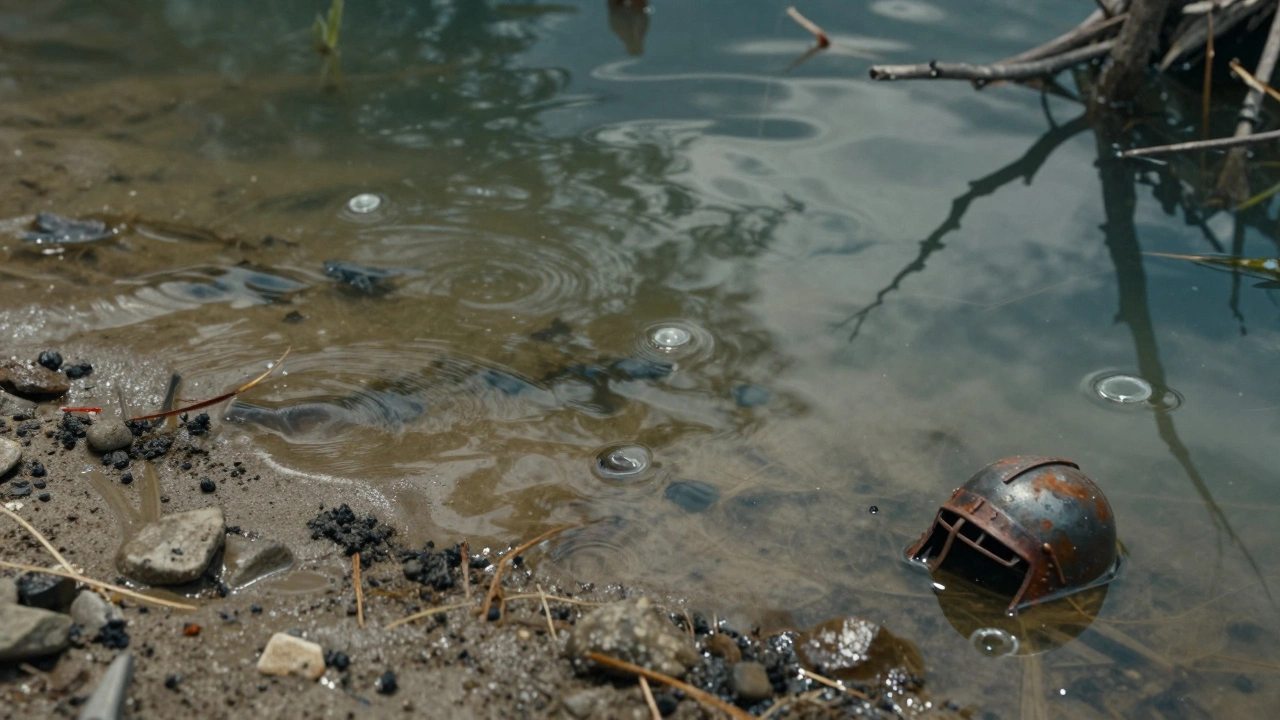 Реалистичная вода в болоте: слои геля, пузырьки, отражения, камни в грязи и следы движения воды.