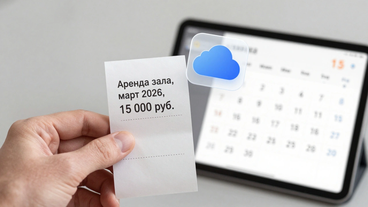 Рукописная квитанция и сканированный чек рядом с облачным значком для хранения документов.