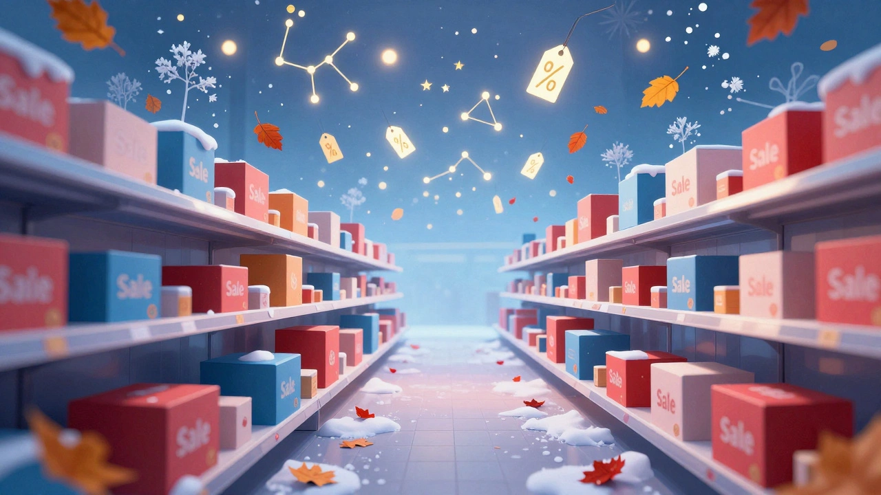 Сезонная акция со стилизованными полками товаров