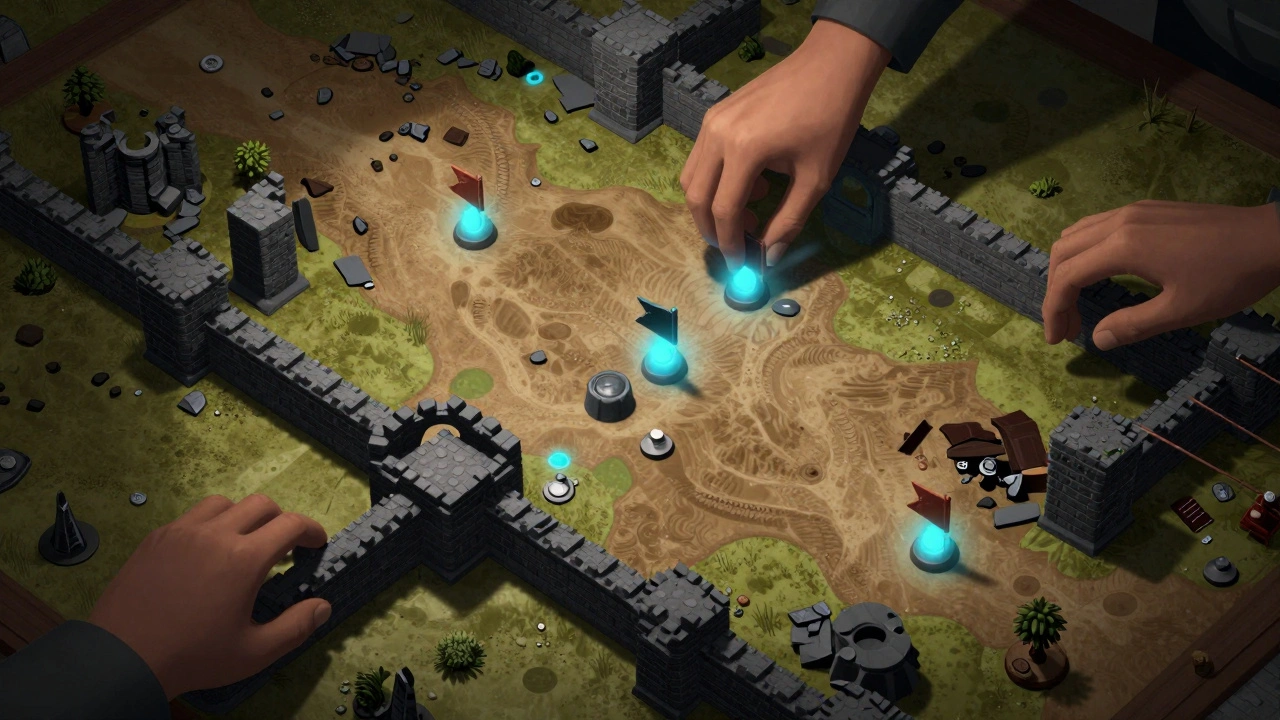 Схема игрового поля с ландшафтом и тактическими маркерами