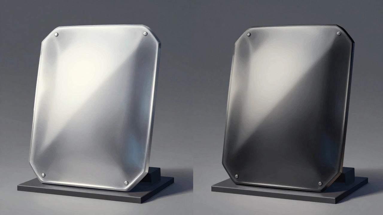 Сравнение: слева — обычный металлический цвет, справа — NMM-техника, показывающая глубину через свет, тень и отражения на одном объекте.