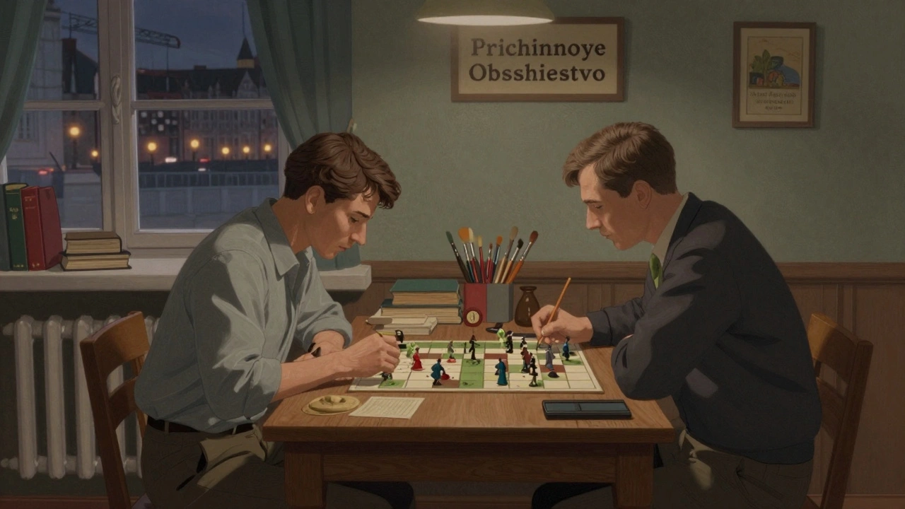 Тихий клуб с игроками, использующими только кастомные миниатюры в три цвета, без шума и электроники.