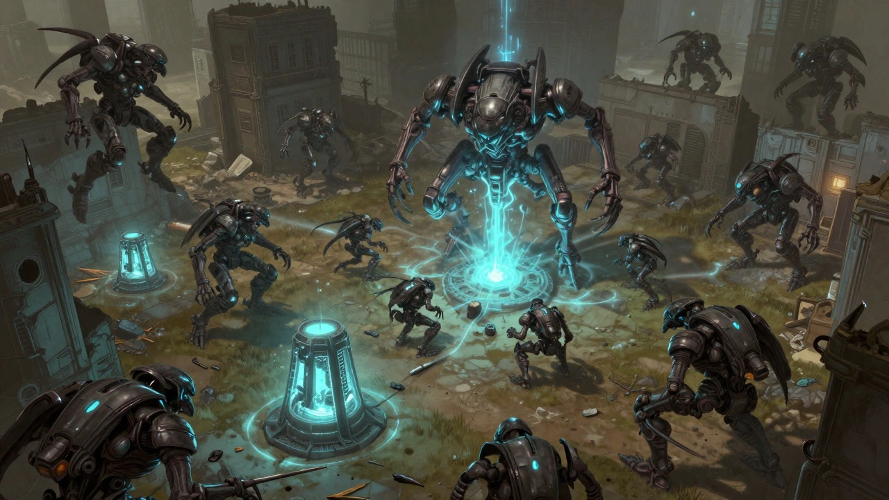 Тираниды прыгают через руины и соединяются био-энергией, чтобы сохранить связь в пересечённой местности.