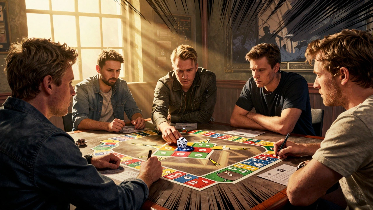 Три игрока с одинаковым количеством очков бросают кубик, чтобы определить победителя турнира Warhammer 40K.