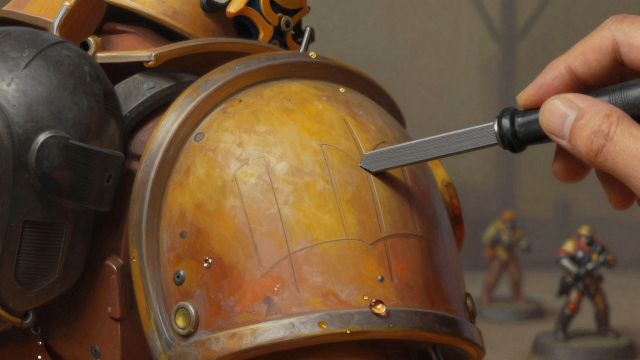 Увеличенный вид миниатюры с двумя молд-линиями, зачищаемыми пилочкой для ногтей.