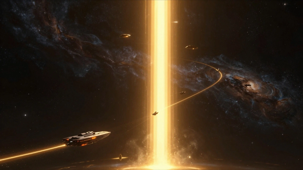 Золотой луч Императора освещает путь кораблям через хаос