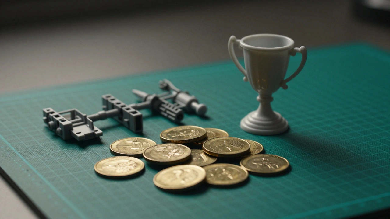 Золотые монеты рядом с деталями моделей