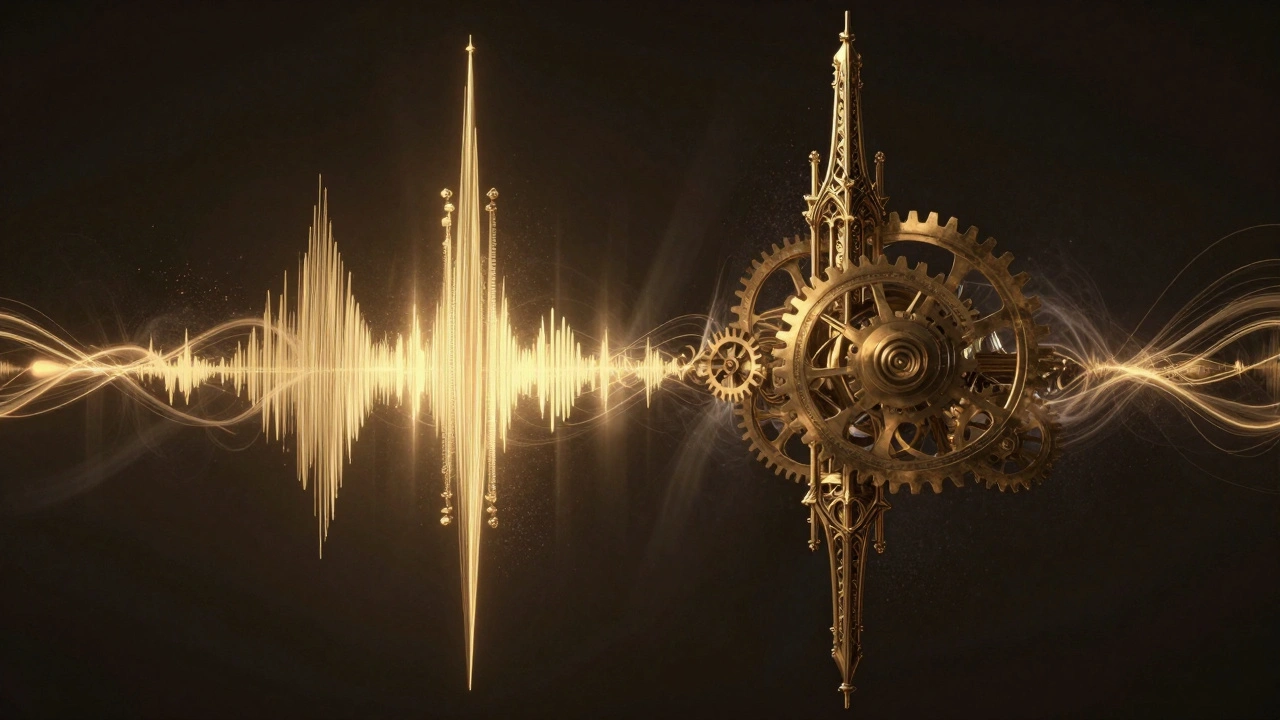 Золотые звуковые волны образуют готические колонны