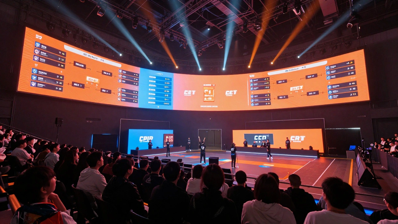 Зрители смотрят результаты турнира на больших экранах арены