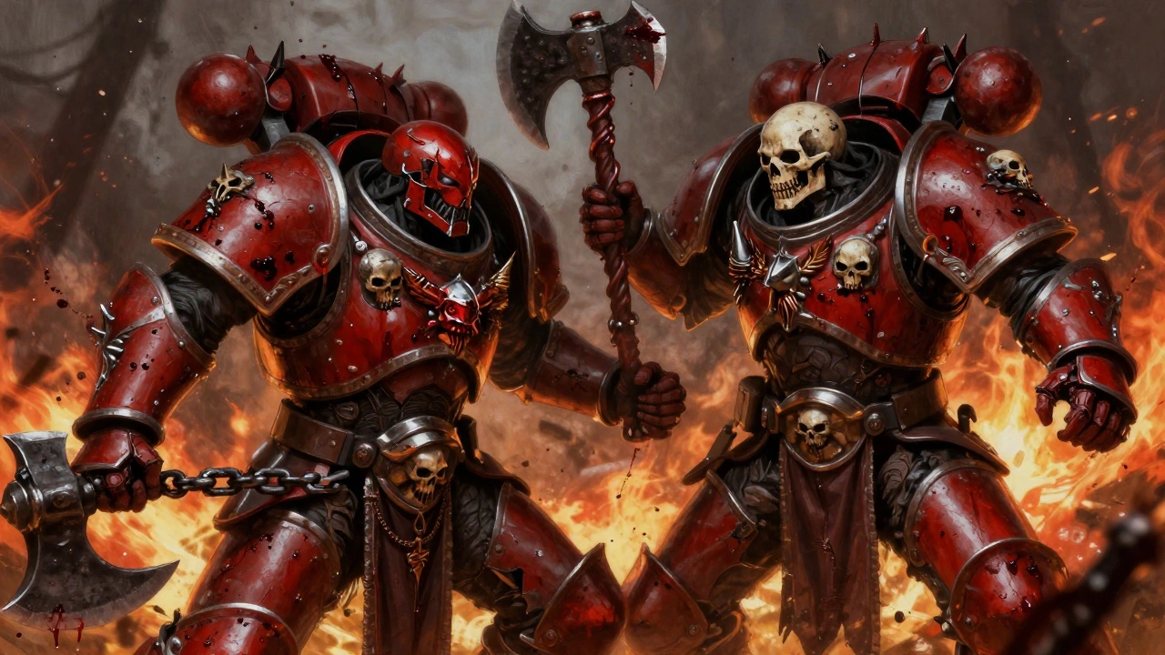 Берсеркеры Кхорна в яростном ближнем бою с цепными топорами